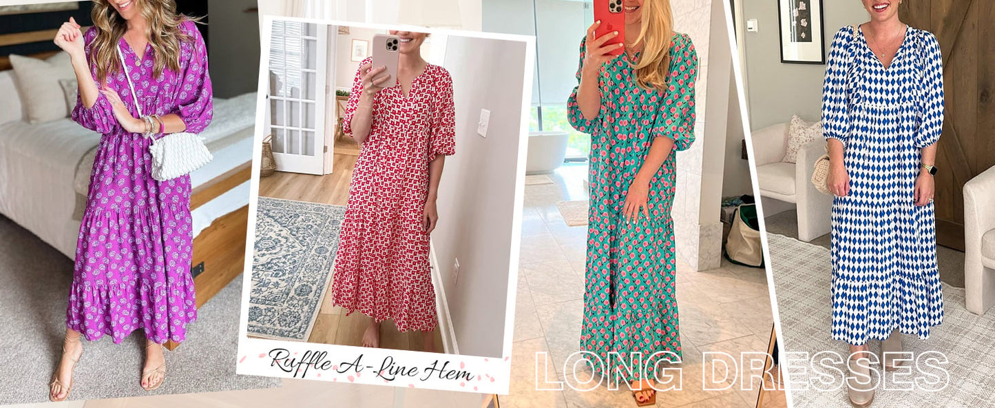 ⏳Begränsad tid 50% REA💥Elegant dam-Boho-maxikjol med puffärmar och blommönster