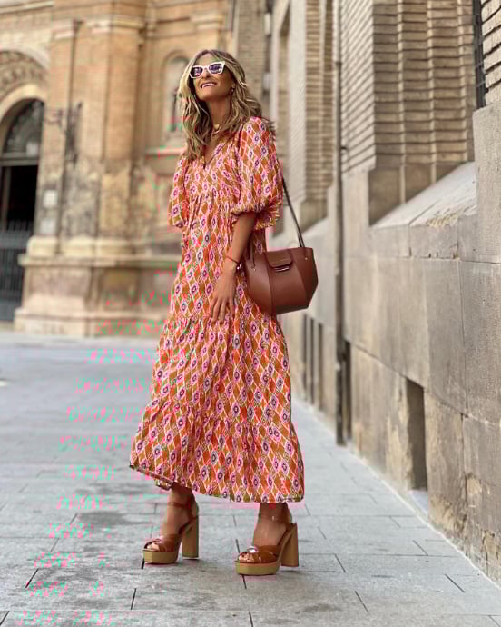 ⏳Begränsad tid 50% REA💥Elegant dam-Boho-maxikjol med puffärmar och blommönster
