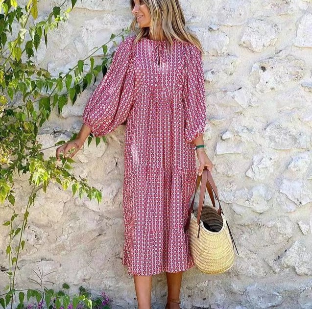 ⏳Begränsad tid 50% REA💥Elegant dam-Boho-maxikjol med puffärmar och blommönster
