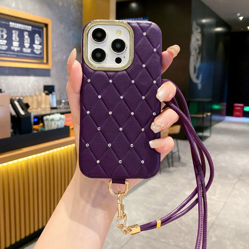 Diamantformat mobilskal med läderrem💎✨