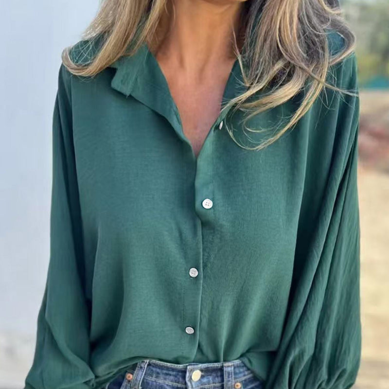 🥰Nytt rabatterat pris🥰Kvinnors eleganta enfärgade knäppta skjorta