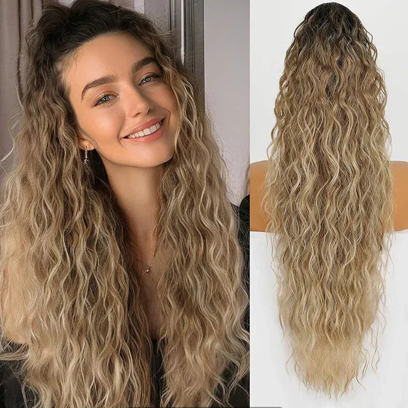 ⏳Begränsad tid 50% rabatt💥💖18 tum lockigt, vågigt Frizz-hårförtjockning med hästsvans