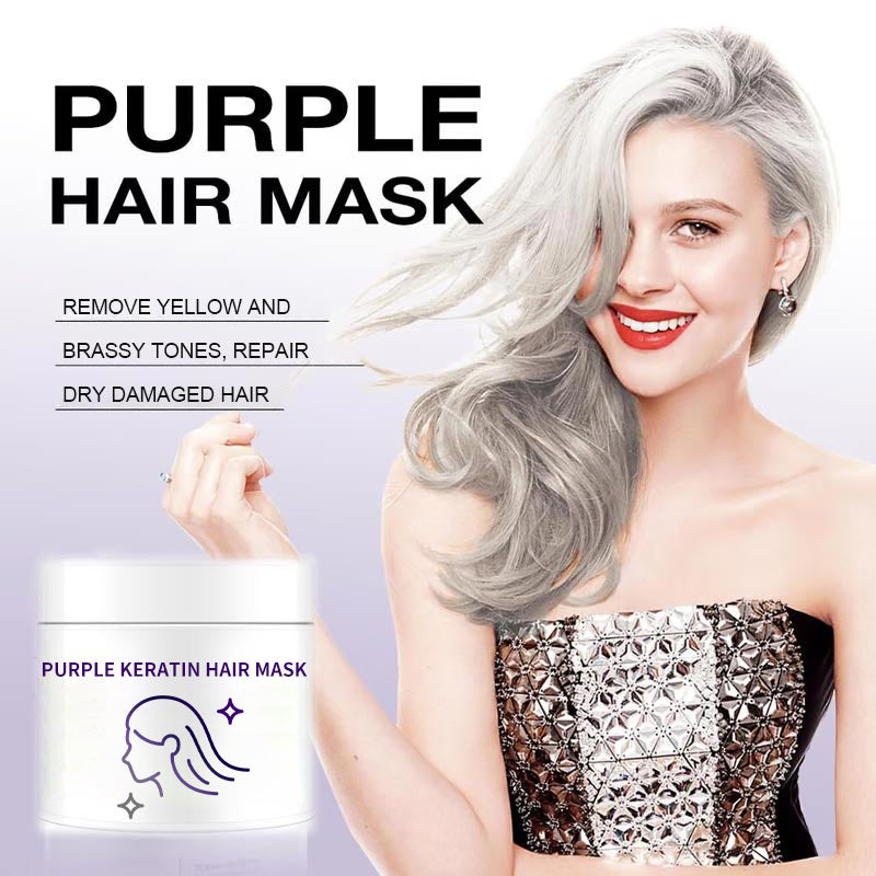 Lila Keratin Hårmask - Bevarar Färg & Neutraliserar Gula Toner För Blont, Silverfärgat, Grått och Slingat Hår