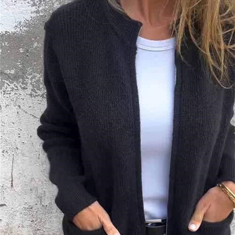 đ„Mysig stickad jacka med dragkedja för kvinnor