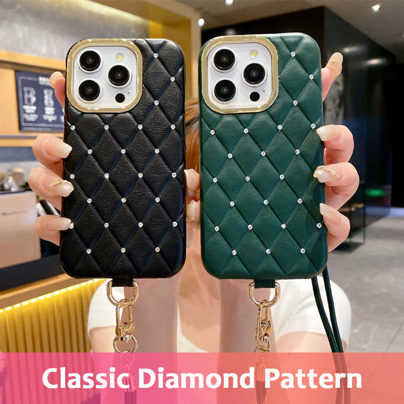 Diamantformat mobilskal med läderrem💎✨
