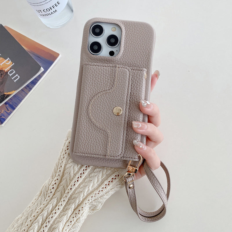 Telefonfodral med korthållare i spegelblankt läder/Luxe Mirrored Leather Card Holder Phone Case