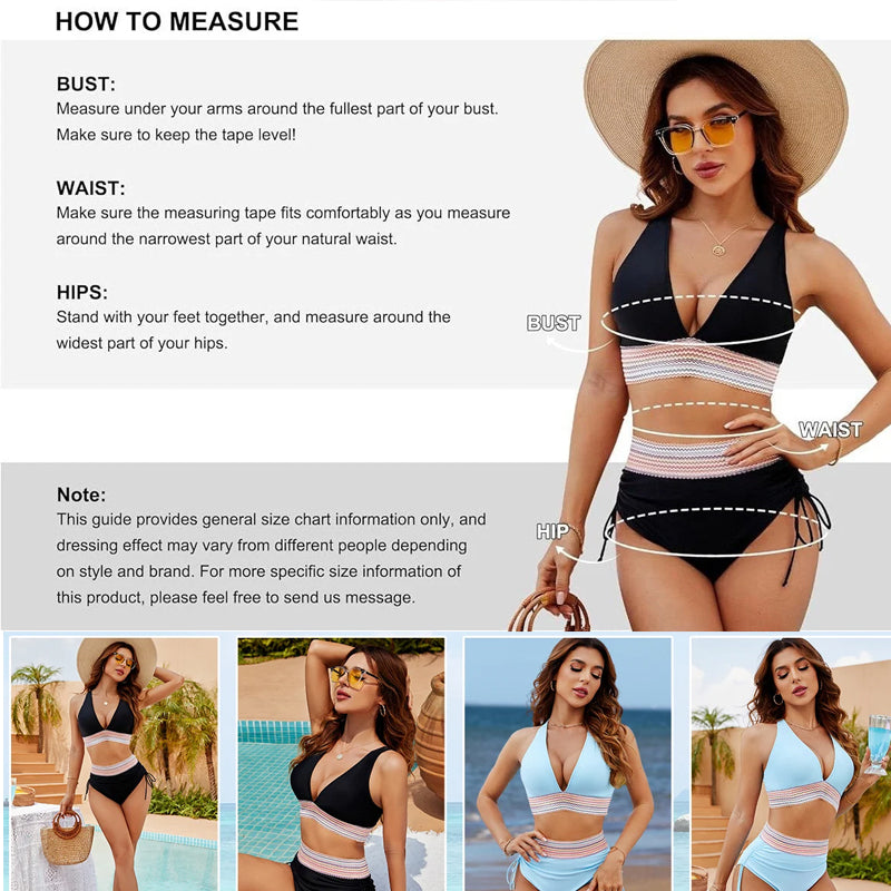 2025 Höga Midjekontroll-Bikinis med Färgblockdesign