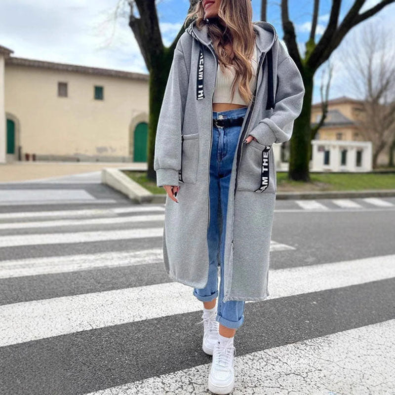 Lång hoodie med kapuschong för damer