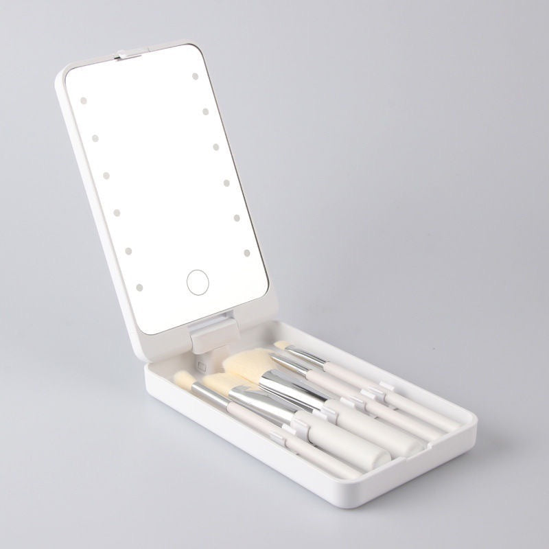 Resesminkborstset med LED-lampa