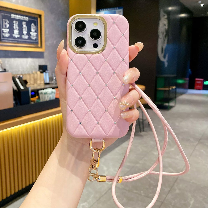 Diamantformat mobilskal med läderrem💎✨