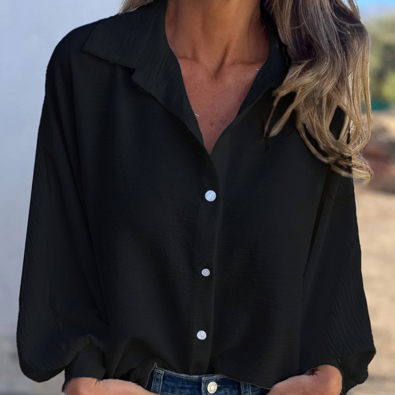 🥰Nytt rabatterat pris🥰Kvinnors eleganta enfärgade knäppta skjorta