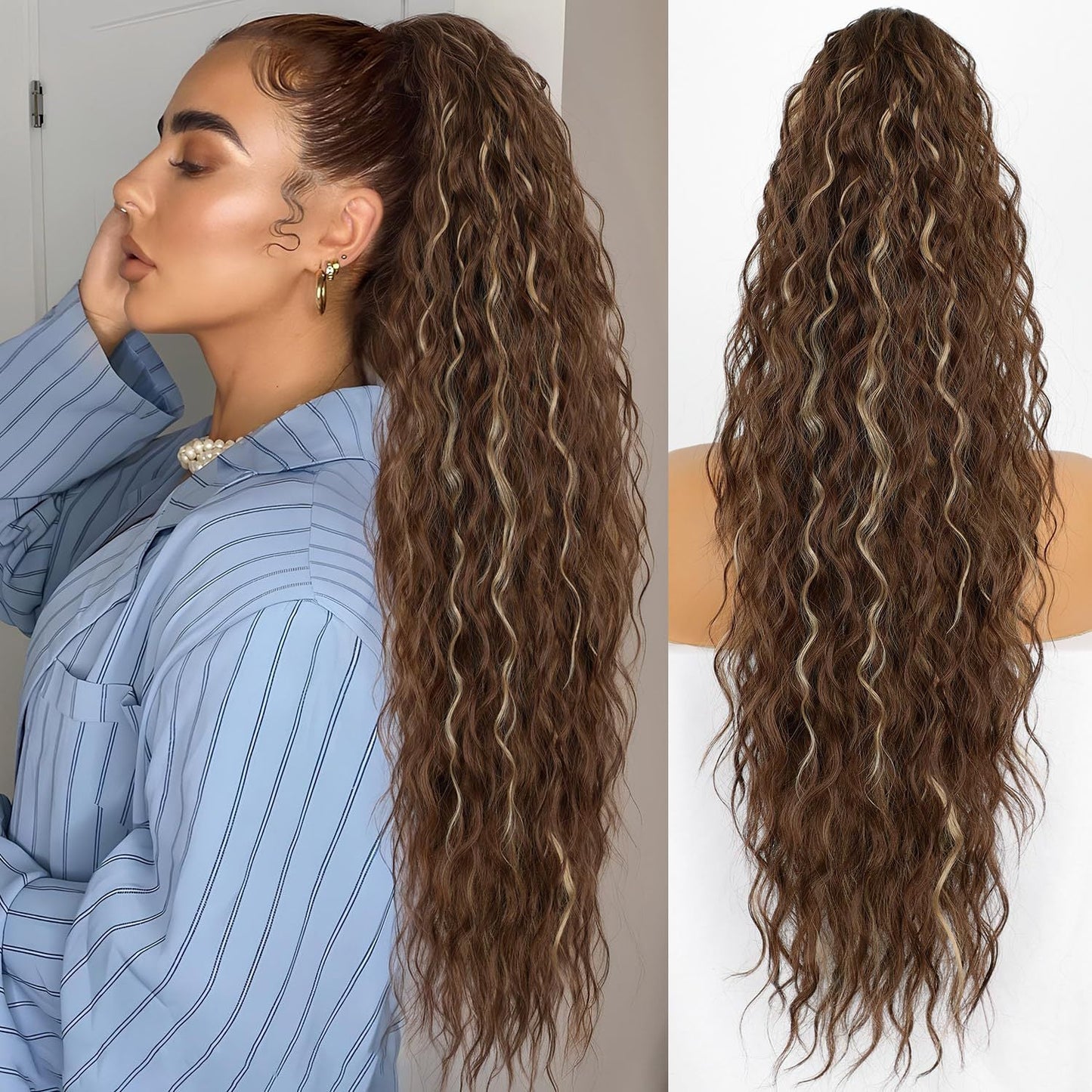 ⏳Begränsad tid 50% rabatt💥💖18 tum lockigt, vågigt Frizz-hårförtjockning med hästsvans