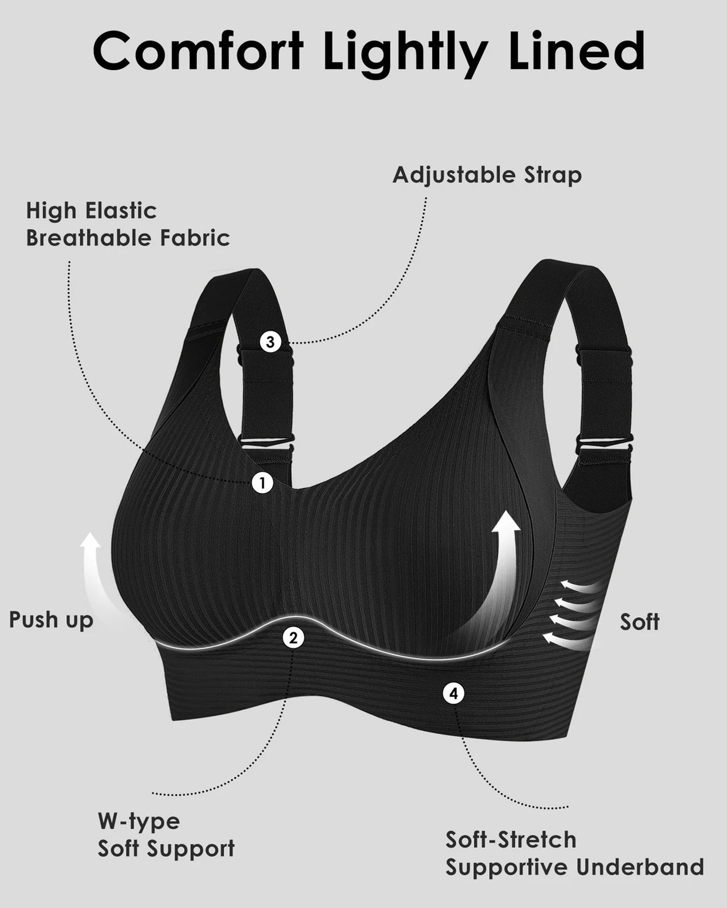 Köp 1 få 2 gratis🎁Ribbad push-up-bh för kvinnor med justerbar bygel