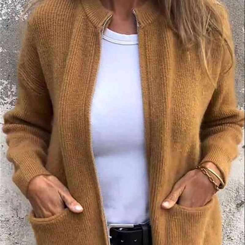 đ„Mysig stickad jacka med dragkedja för kvinnor