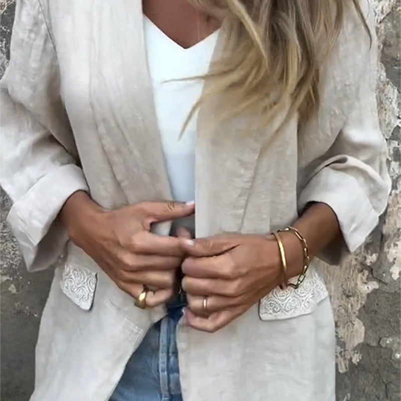 Blazer med öppen front i bomull och linne för kvinnor