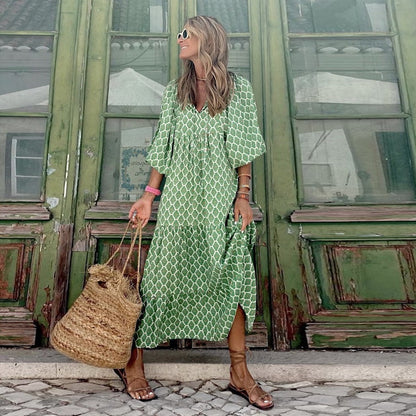 ⏳Begränsad tid 50% REA💥Elegant dam-Boho-maxikjol med puffärmar och blommönster
