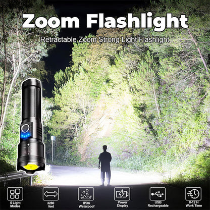 Utdragbar ficklampa med starkt ljus och zoom 🔦✨