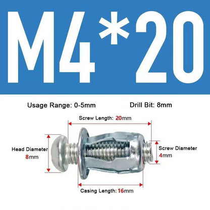 M4/M5/M6 Ihålig Järnplastplatta Aluminiumplatta Expansionsskruv