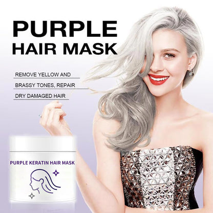 Lila Keratin Hårmask - Bevarar Färg & Neutraliserar Gula Toner För Blont, Silverfärgat, Grått och Slingat Hår