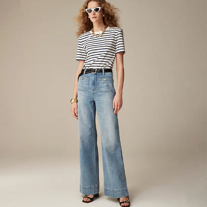 👖Tummy-Control Sailor byxor med vida ben⭐