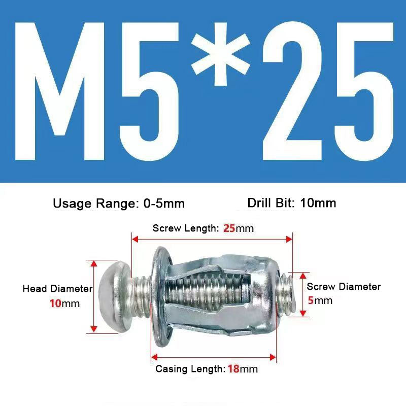 M4/M5/M6 Ihålig Järnplastplatta Aluminiumplatta Expansionsskruv