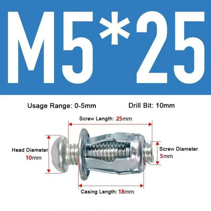 M4/M5/M6 Ihålig Järnplastplatta Aluminiumplatta Expansionsskruv
