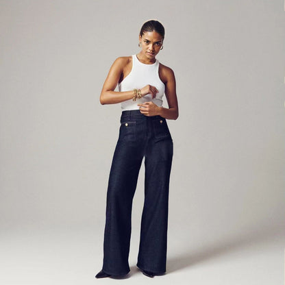 👖Tummy-Control Sailor byxor med vida ben⭐