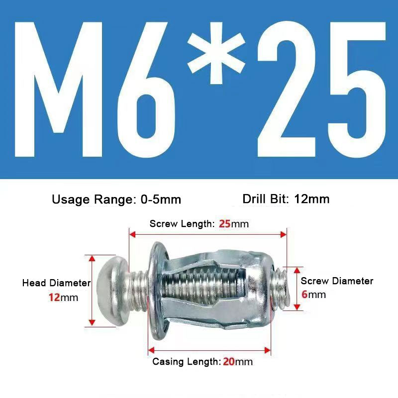 M4/M5/M6 Ihålig Järnplastplatta Aluminiumplatta Expansionsskruv