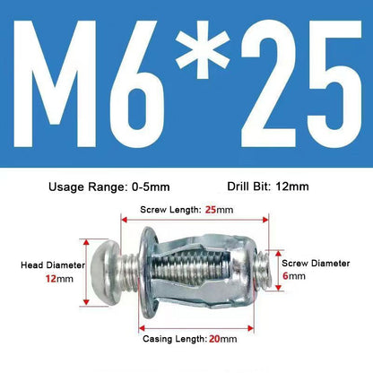 M4/M5/M6 Ihålig Järnplastplatta Aluminiumplatta Expansionsskruv