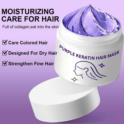 Lila Keratin Hårmask - Bevarar Färg & Neutraliserar Gula Toner För Blont, Silverfärgat, Grått och Slingat Hår
