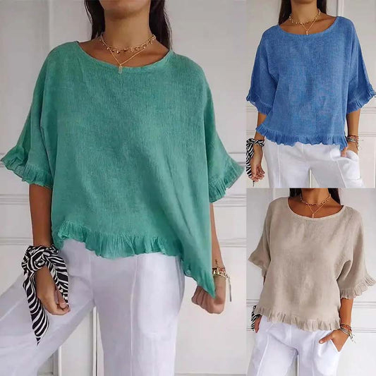 【M-2XL】🌿Sommartopp i bomullslinne med lös passform