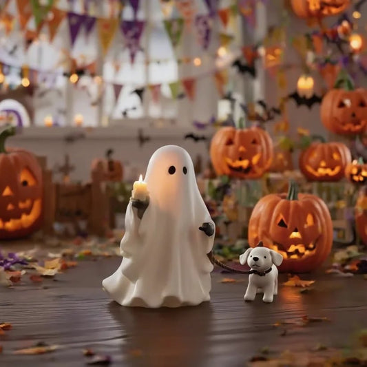 Spöke & Valp Ljusstake | Nyckfull Halloweenfigur