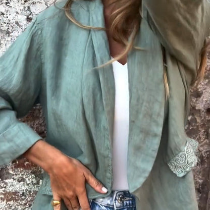Blazer med öppen front i bomull och linne för kvinnor