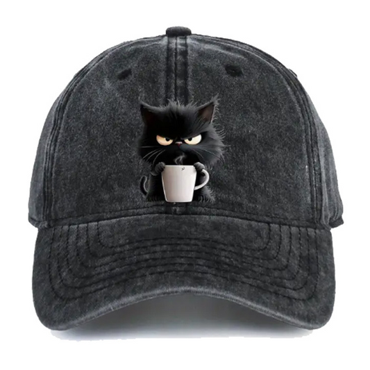 Söt Svart Vintage Basebollkeps Med Kattmotiv