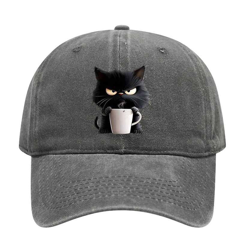 Söt Svart Vintage Basebollkeps Med Kattmotiv