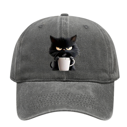 Söt Svart Vintage Basebollkeps Med Kattmotiv