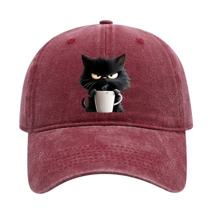 Söt Svart Vintage Basebollkeps Med Kattmotiv