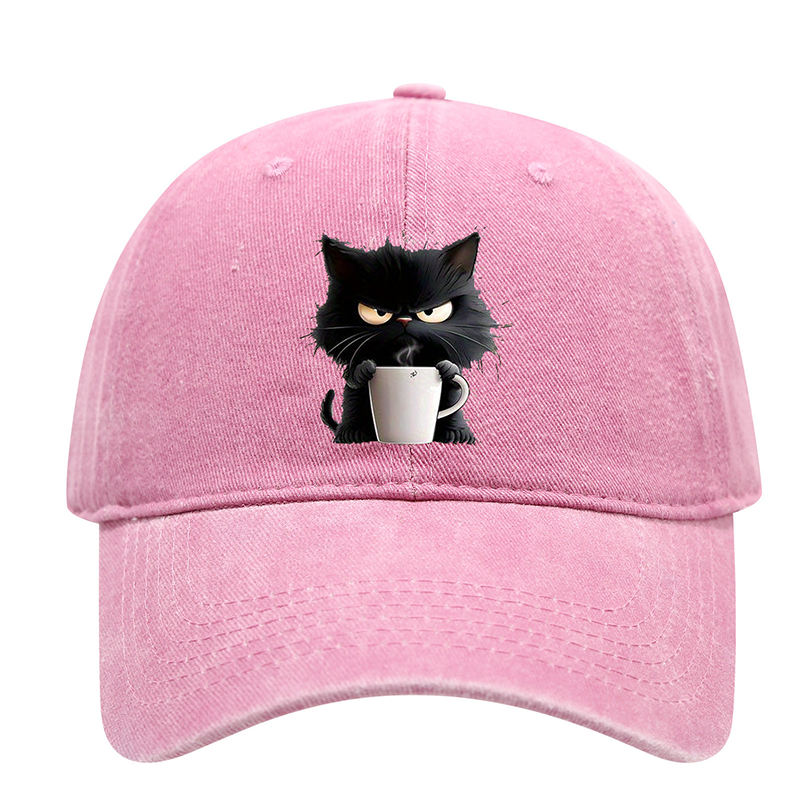 Söt Svart Vintage Basebollkeps Med Kattmotiv