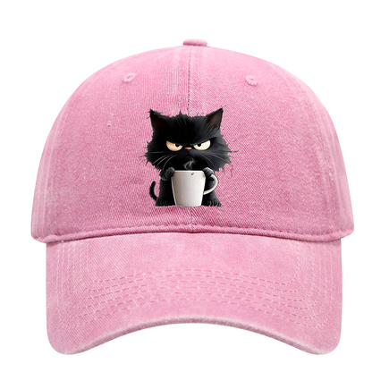 Söt Svart Vintage Basebollkeps Med Kattmotiv